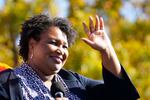 Stacey Abrams speaks to Biden supporters.