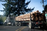 A truck carrying logs near Tillamook, Oregon.