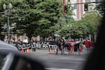 After the court hearing, protestors moved to blockade the streets outside of city hall in downtown Portland.