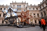 A 2014 sculpture by Frank Stella entitled Inflated Star and Wooden Star in the courtyard at the Royal Academy of Arts on Feb. 18, 2015, in London.