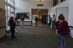 New hires finish an orientation at the East Portland Community Center days before a new social distancing homeless shelter is scheduled to open to accommodate residents in the Multnomah County shelter system on March 27, 2020 in Portland, Oregon.