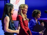 Moderators from l-r., Eliana Johnson, editor-in-chief of The Washington Free Beacon, Megyn Kelly, host of "The Megyn Kelly Show" on SiriusXM, and Elizabeth Vargas of NewsNation, speaking to members of the audience before the Republican presidential primary debate hosted by NewsNation on Wednesday