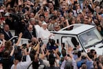 Pope Francis tours St. Peter's Square in his popemobile after bestowing the Urbi et Orbi (Latin for to the city and to the world) blessing at the end of the Easter mass presided over by Cardinal Angelo Comastri in St. Peter's Square at the Vatican Sunday, April 20, 2025.