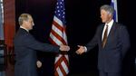 President Clinton greets Russia's then-new Prime Minister Vladimir Putin in Auckland, New Zealand in 1999.