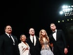 From left to right: Brendan Fraser, Hong Chau, Darren Aronofsky, Sadie Sink and screenwriter Samuel D. Hunter at the screening of the film "The Whale" at the Venice International Film Festival.