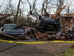 Homes damaged by a tornado are seen on Friday in Little Rock, Ark. Tornados damaged hundreds of homes and buildings Friday afternoon across a large part of Central Arkansas.