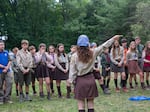 Campers receive instructions for their early morning marching drills.