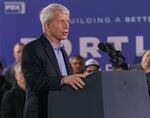 Oregon U.S. Rep. Kurt Schrader speaks during a visit from President Joe Biden, at an Air National Guard hangar at Portland’s airport, April 21, 2022. 