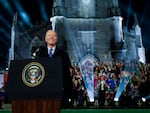 President Biden speaks outside St. Muredach's Cathedral in Ballina, Ireland, on April 14.