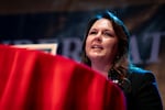 Danielle Bethell answers a question during the 2026 Oregon Republican Gubernatorial Debate at NW Events in Hillsboro, Ore., on April 16, 2026.