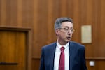 Prosecutor Tony Golik is pictured at the Clark County Courthouse before opening statements in the aggravated murder trial of defendant Guillermo Raya Leon, as seen Friday afternoon, Sept. 8, 2023.