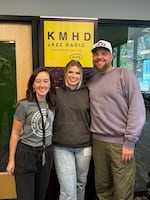 Meg Samples with rapper Wynne and KMHD's Rev Shines in the studio.