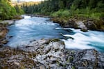 FILE - The North Umpqua River east of Roseburg. The Rock Creek fish hatchery at the confluence of the North Umpqua and Rock Creek was mostly destroyed in the Archie Creek Fire in 2020.
