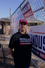 Jeanmarie Sigismondi, 66, a volunteer for Rep. Nicole Malliotakis and a Trump campaign volunteer in Bucks County, Pa., stands for a portrait outside of the Staten Island Republican Party headquarters on Tuesday.