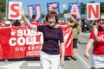 Sen. Susan Collins, R-Maine, walks in the annual Moxie Day Parade on July 11, 2026 in Lisbon, Maine.