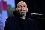 Democratic candidate for U.S. Senate John Fetterman holds a rally last month in Wallingford, Pa.