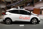 FILE - In this Jan. 16, 2019, file photo, Cruise AV, General Motor's autonomous electric Bolt EV is displayed in Detroit.
