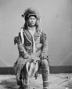 "Portrait (Front) of Chief Kle-Mat-Chosny (Agate Arrow-Point) in Native Dress with Headdress and Ornaments 1877"