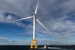 A Block Island Wind Farm turbine operates, Thursday, Dec. 7, 2023, off the coast of Block Island, R.I., during a tour organized by Orsted.
