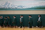 Graduates practice marching before Estacada High School’s graduation ceremony on Saturday, June 13, 2026. 