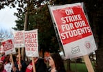 FILE - Educators in the Greater Albany Public Schools district strike in November 2024. Oregon Senate narrowly passed Bill 916 on March 20, 2025, allowing striking workers unemployment benefits, despite concerns from two Democrats about financial impacts on local governments.