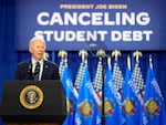 President Biden speaks at an event about canceling student debt, at the Madison Area Technical College Truax campus, April 8, 2024, in Madison, Wis.