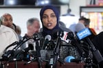 FILE - Rep. Ilhan Omar, D-Minn., speaks during a news conference on Jan. 28, 2026, in Minneapolis.
