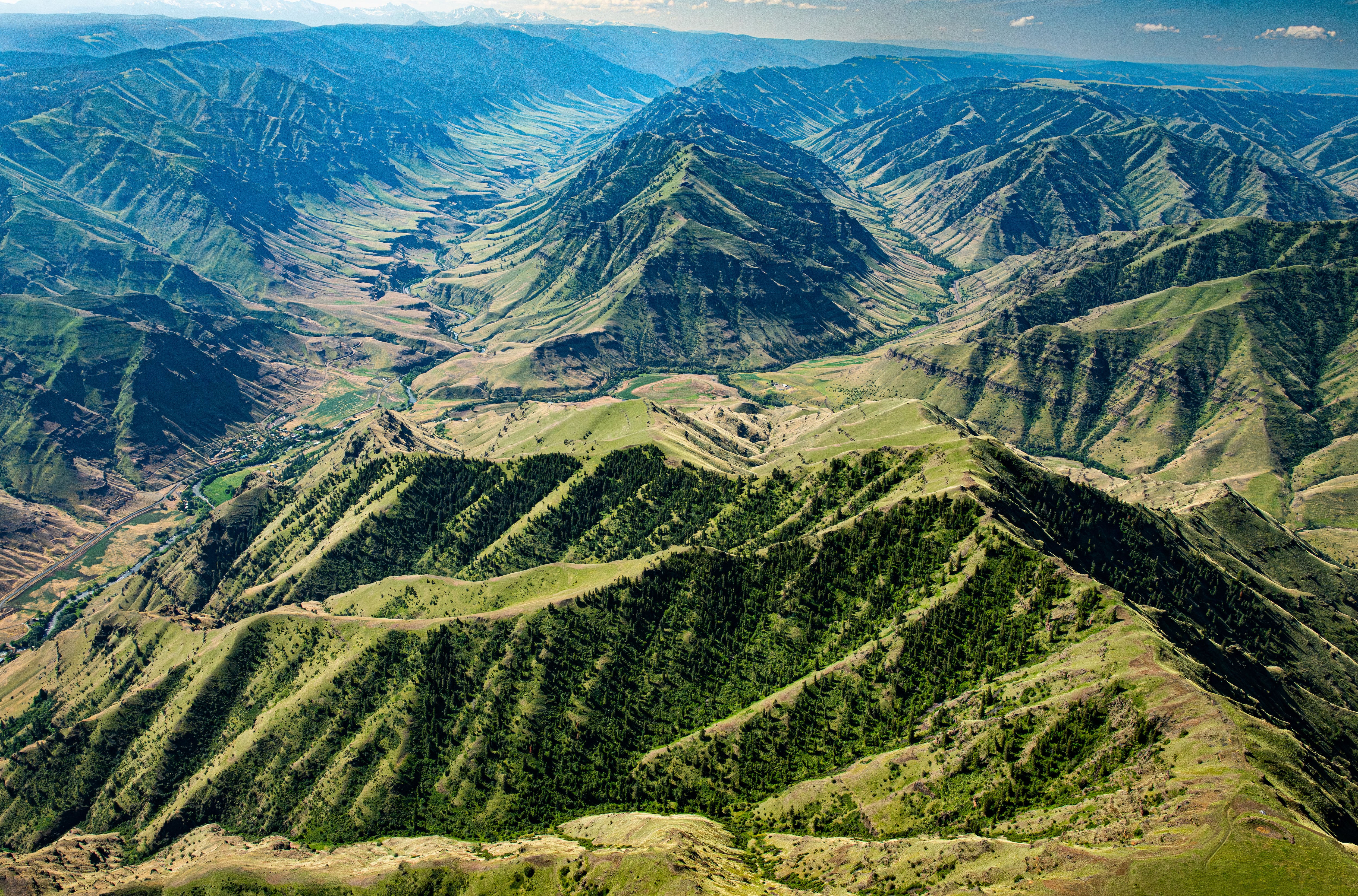 Aerial view of the Big Sheep Creek, right, and the Imnaha River canyons in Eastern Oregon.