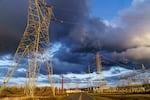 Electricity transmission towers, in Troutdale, Oregon, March 6, 2023. Across Oregon, many power companies are seeking rate hikes. A consumer advocacy group wants to cap how much the state's energy and natural gas providers can raise rates each year. 

