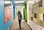 A student walks down the hallway at Rosemary Anderson High School’s east campus. The alternative high school program is small and serves students who are referred by their home school.