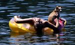 Justine Hicks floats with her dog, Kiana, on the Willamette River in Portland, Ore., Monday, July 6, 2015. People and their pets were out in droves in the river trying to keep cool from an extended heat wave with higher than normal temperatures for this time of year.