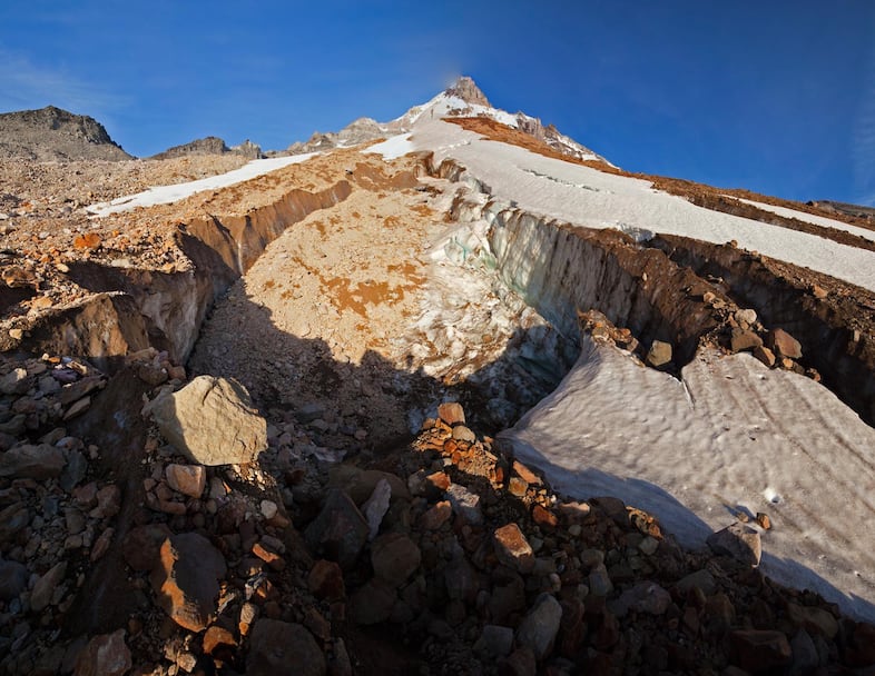 The collapsing Snow Dragon eventually created a massive canyon in the glacier. Within two years, all that remained was a field of rocks and snow.