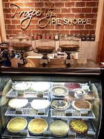 The pie case at Prosperity Pie Shoppe in Multnomah Village, before COVID-19 restrictions prompted it to close.