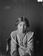 This image from 1905, shows Carlisle Indian Industrial student Mabel Hood.