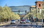 Main Street in downtown Medford. Some residents have complained about the bike lanes.