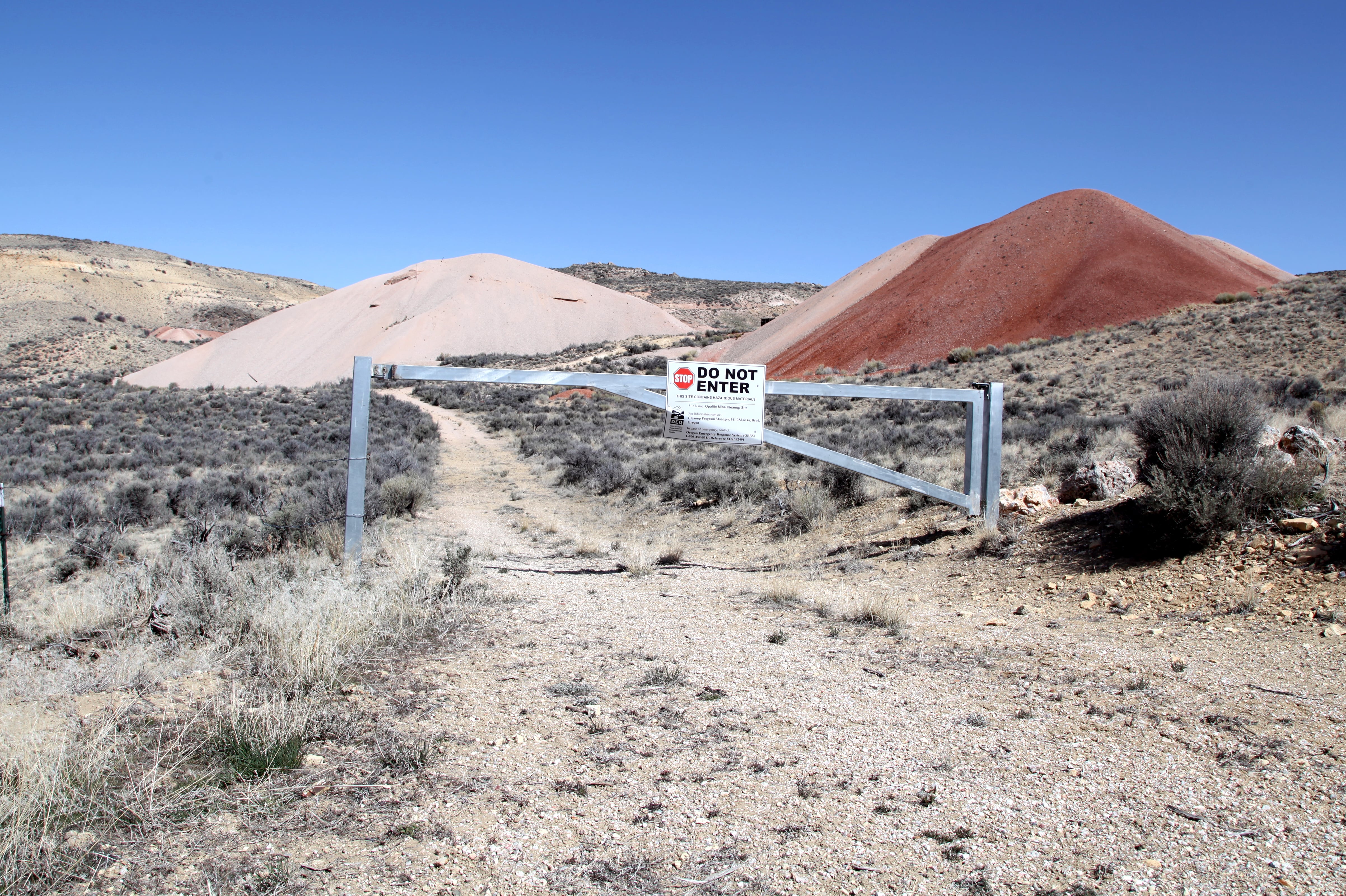 Toxic tailings from an old mercury mine still loom large on the landscape in southeast Oregon near the Nevada state line on April 4, 2025. A different mining company plans to do exploratory drilling for lithium in the surrounding McDermitt Caldera.