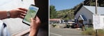 Left: Mayor Patrick Farrell tracks cyclists on their approach to Mitchell, Ore. Right: The Spoke'N Hostel opens for cyclists traveling the TransAmerica bike trail.