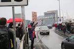 Demonstrators march through the rain at Women's March on Portland on Saturday, Jan. 21, 2017.