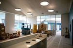 The Hillsboro Year-Round Shelter dining area under construction in Hillsboro, Ore., Aug. 28, 2025. The project is estimated to be finished and housing residents by the end of 2025, hosting around 75 individuals when at-capacity. 