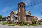 The two main entrances into Struthers United Methodist Church in Struthers, Ohio.