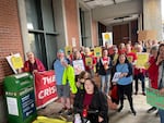 Dozens of people rally against a proposal that would gut the Multnomah County's Office of Sustainability on May, 29 2025