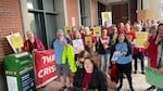 Dozens of people rally against a proposal that would gut the Multnomah County's Office of Sustainability on May, 29 2025