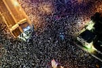 This aerial view shows people protesting in Tel Aviv against the Israeli government's judicial overhaul bill, on March 25.