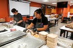 Alexa Numkena-Anderson, enrolled Hopi and a descendant of the Yakama, Cree and Skokomish Nations, prepares a blue cornbread dessert in the First Foods Lab at the Vernier Science Center. Owner of Javelina, Numkena-Anderson and her team were the first to use the professional grade kitchen to prepare a meal.