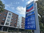 Prices at the Chevron gas station at Martin Luther King Boulevard and Fremont Street in Northeast Portland, Ore., on Sept. 12, 2025. A 10-day outage on the Olympic Pipeline helped push up prices at the pump for Oregonians this week.