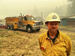 Aaron Rowe, an operations section chief with the Bedrock Fire, in an area under a Level 3 evacuation notice on Wednesday, Aug. 16, 2023.