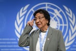 South African human rights lawyer Navi Pillay, 2026 Nobel Peace Prize laureate, arrives for a news conference in Geneva on June 18, 2025.