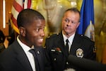 St. Paul Mayor Melvin Carter (left) and Police Chief Axel Henry say focusing on preventing car thefts has played a major role in St. Paul's declining auto theft rate.