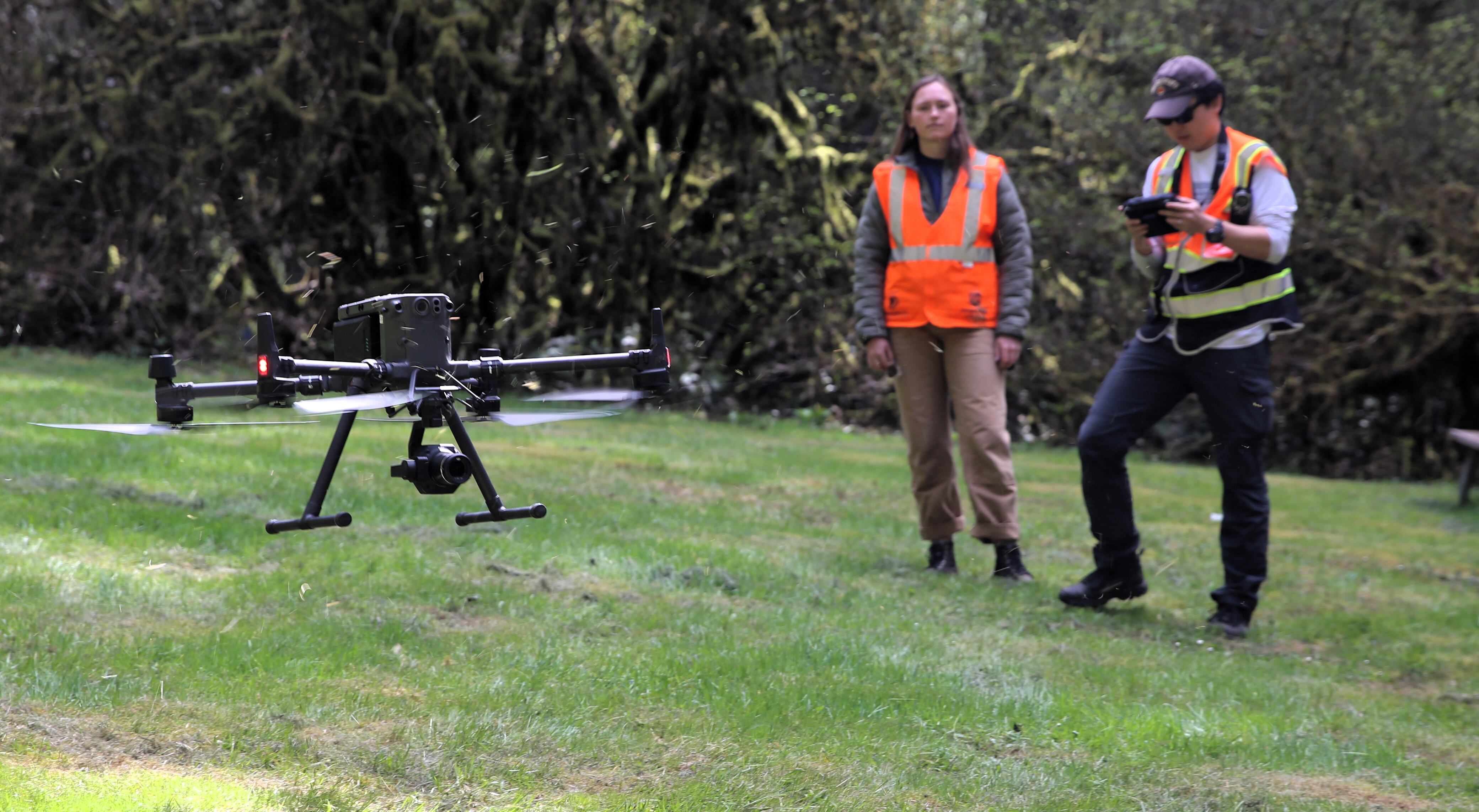 OSU student and staff fly a 3D mapping drone at Silver Falls State Park, April 24, 2024.
