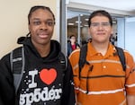 Class of 2025 students Josh, left, and Joel at David Douglas High School. “I could have a bad day, but then, he’s just stupid with the jokes, he just says some stupid jokes, it’s not even funny, but I just laugh about it,” Joel said of his friendship with Josh. 
